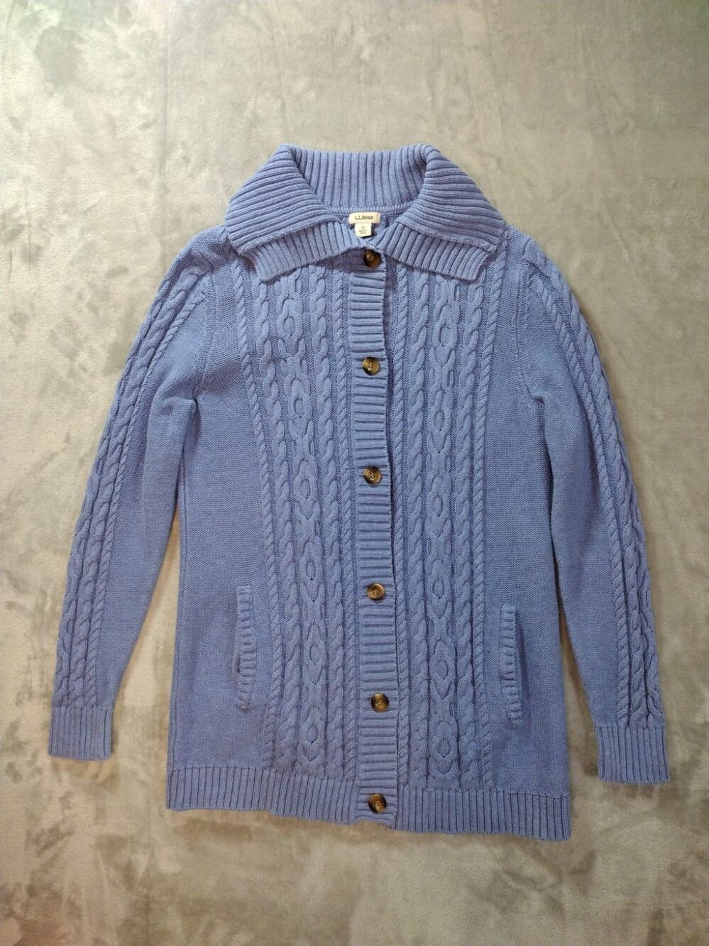LL Bean Cardigan Womens M Blue Cotton Chunky Granny Eclectic Academia Retro Y2K